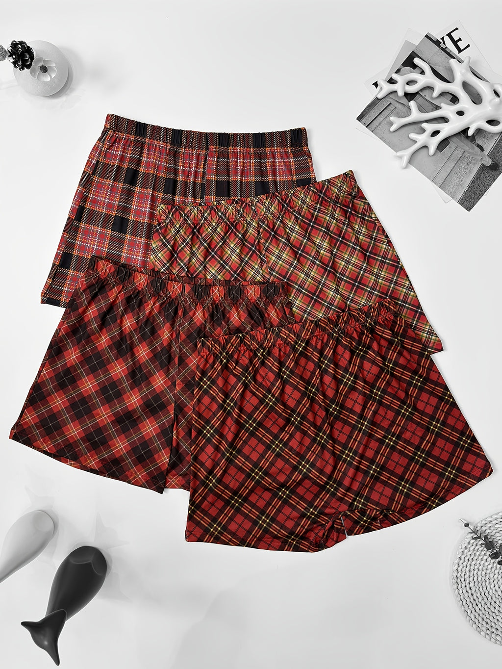 Boxer large d'intérieur microfibre homme — lot de 4, bourgogne