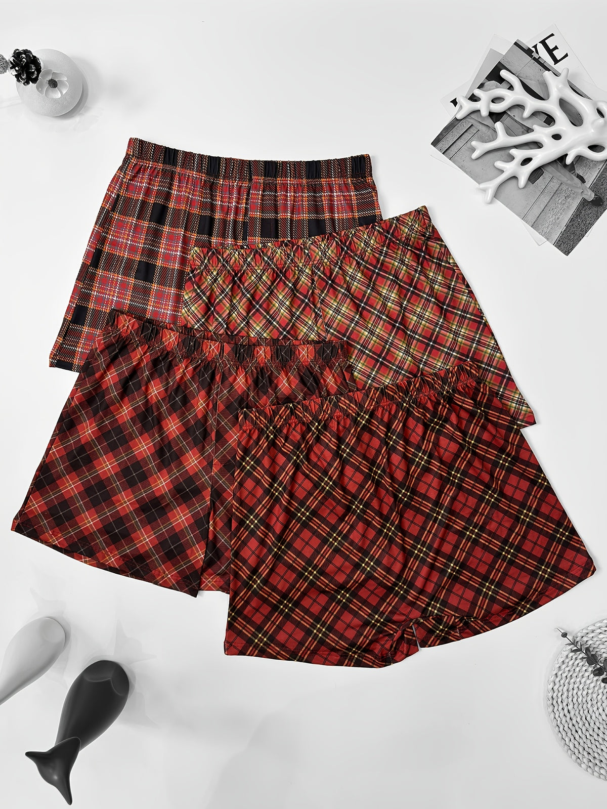 Boxer large d'intérieur microfibre homme — lot de 4, bourgogne