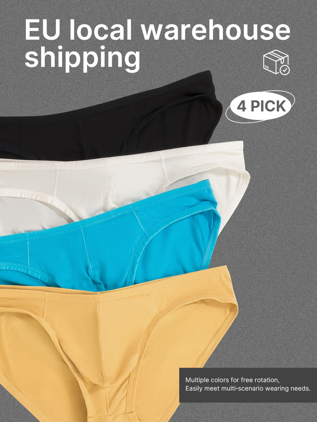 Slip respirant bambou homme — lot de 4, uni, assortiment B