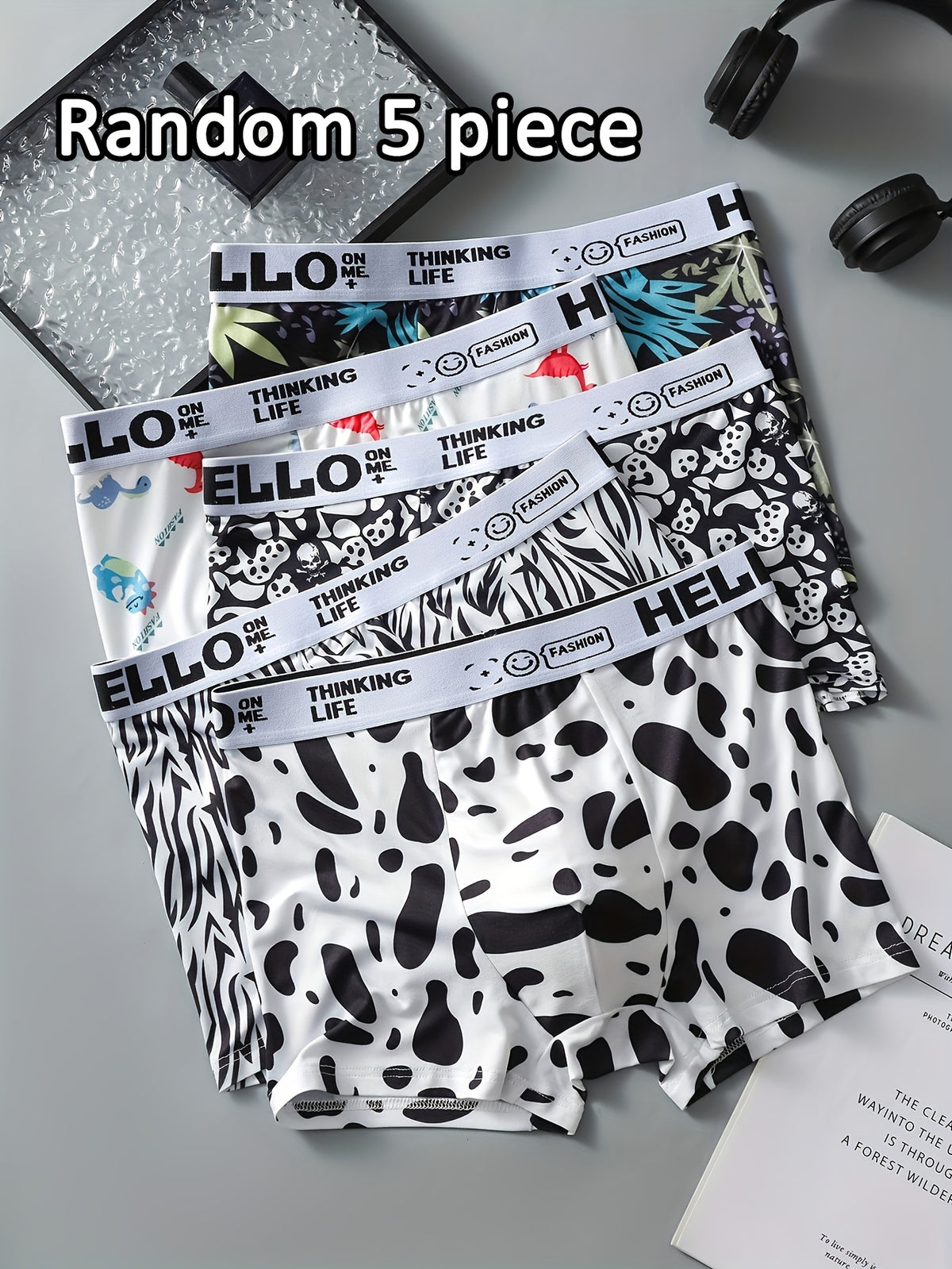 Boxer de sport respirant microfibre homme — lot de 5, géométrique
