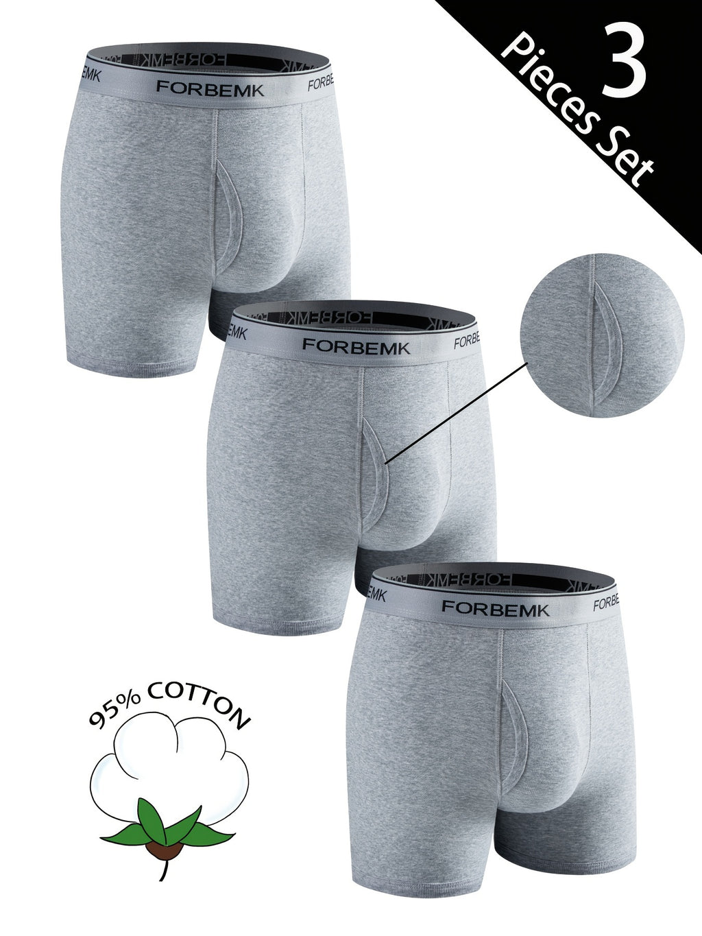 Boxer de sport coton homme — lot de 3, 【blanc】