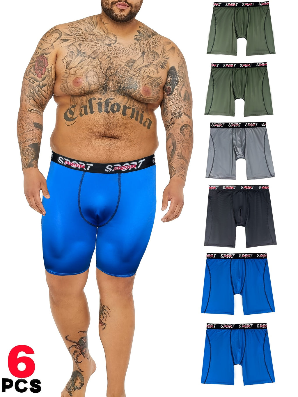Boxer long grande taille microfibre homme — lot de 6, uni