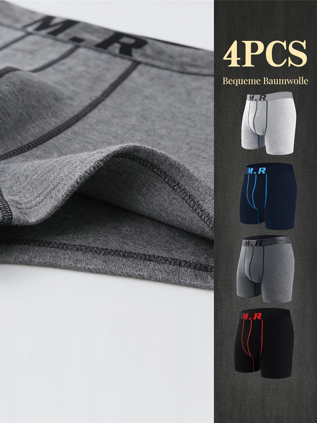 Boxer de sport respirant coton homme — lot de 4, uni, assortiment S, du M au 3XL