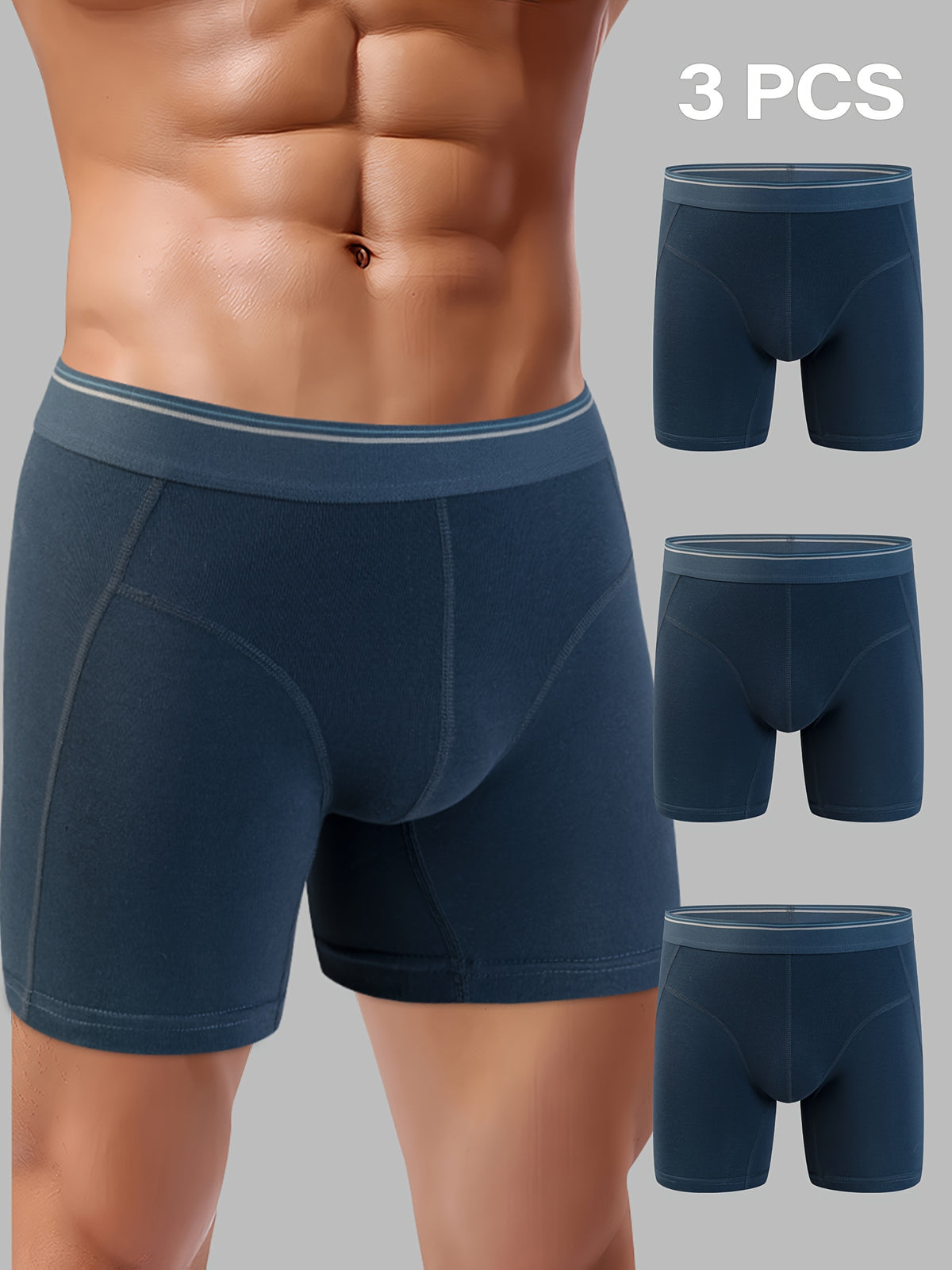 Boxer long de sport coton homme — lot de 3, rayé