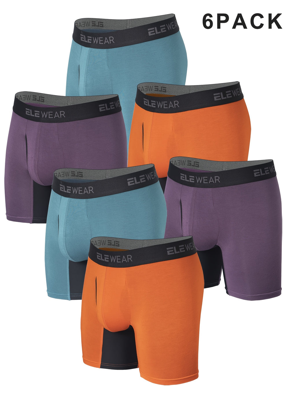 Boxer long de sport bambou homme — lot de 6, uni