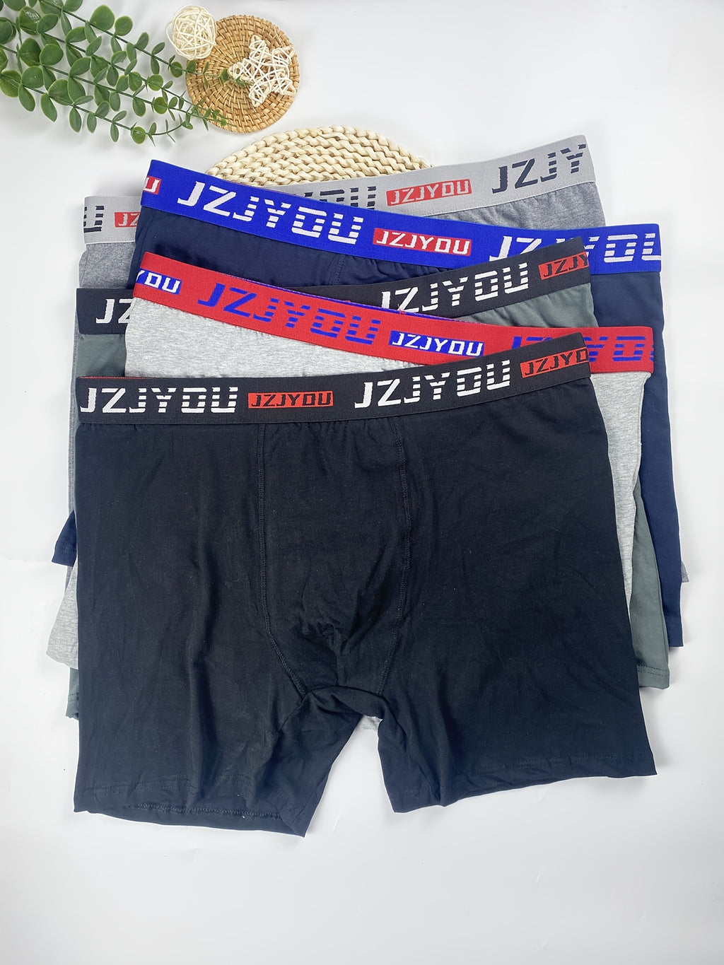Boxer long grande taille coton homme — lot de 5, uni