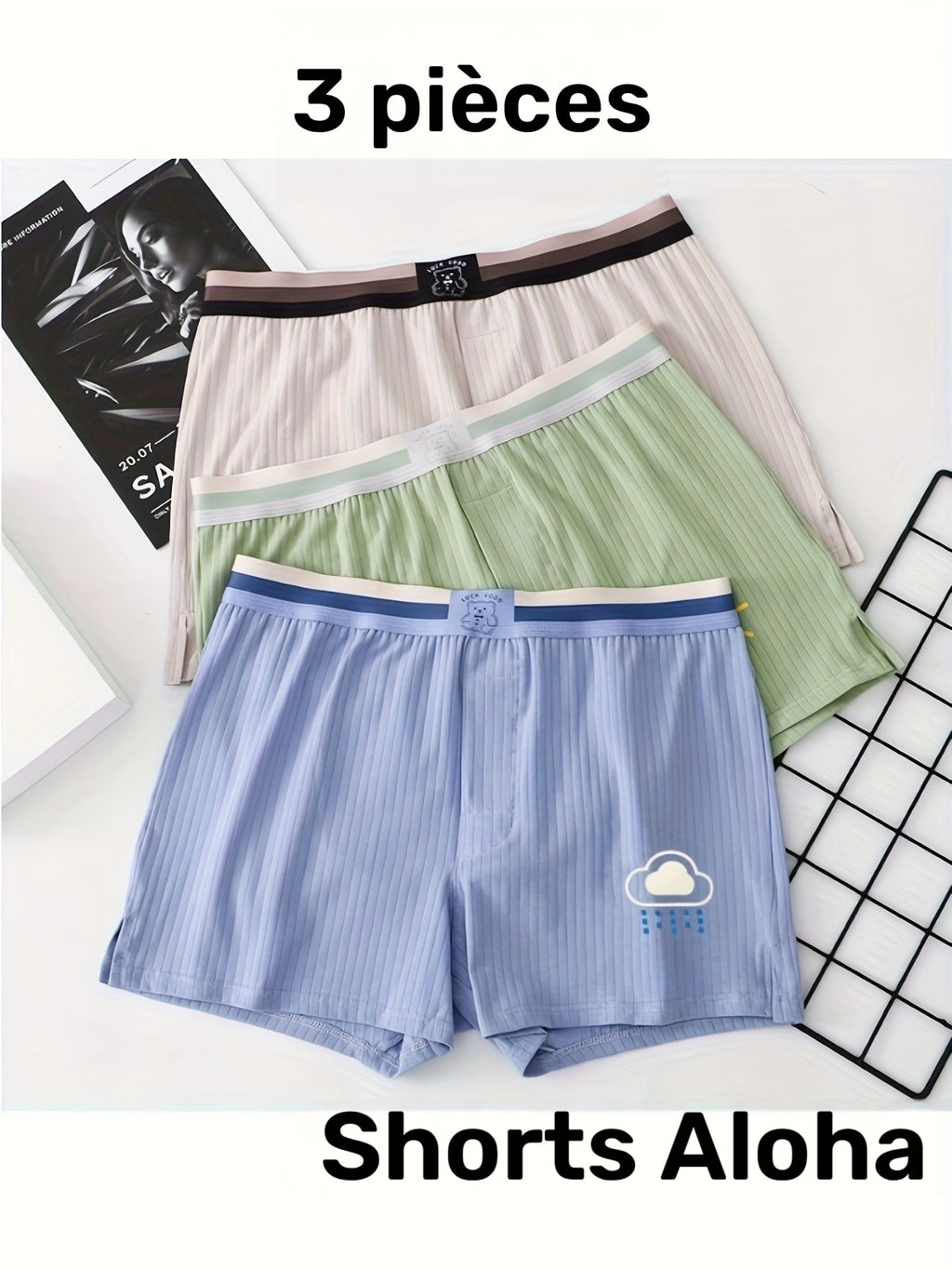 Boxer long large coton homme — lot de 3, imprimé