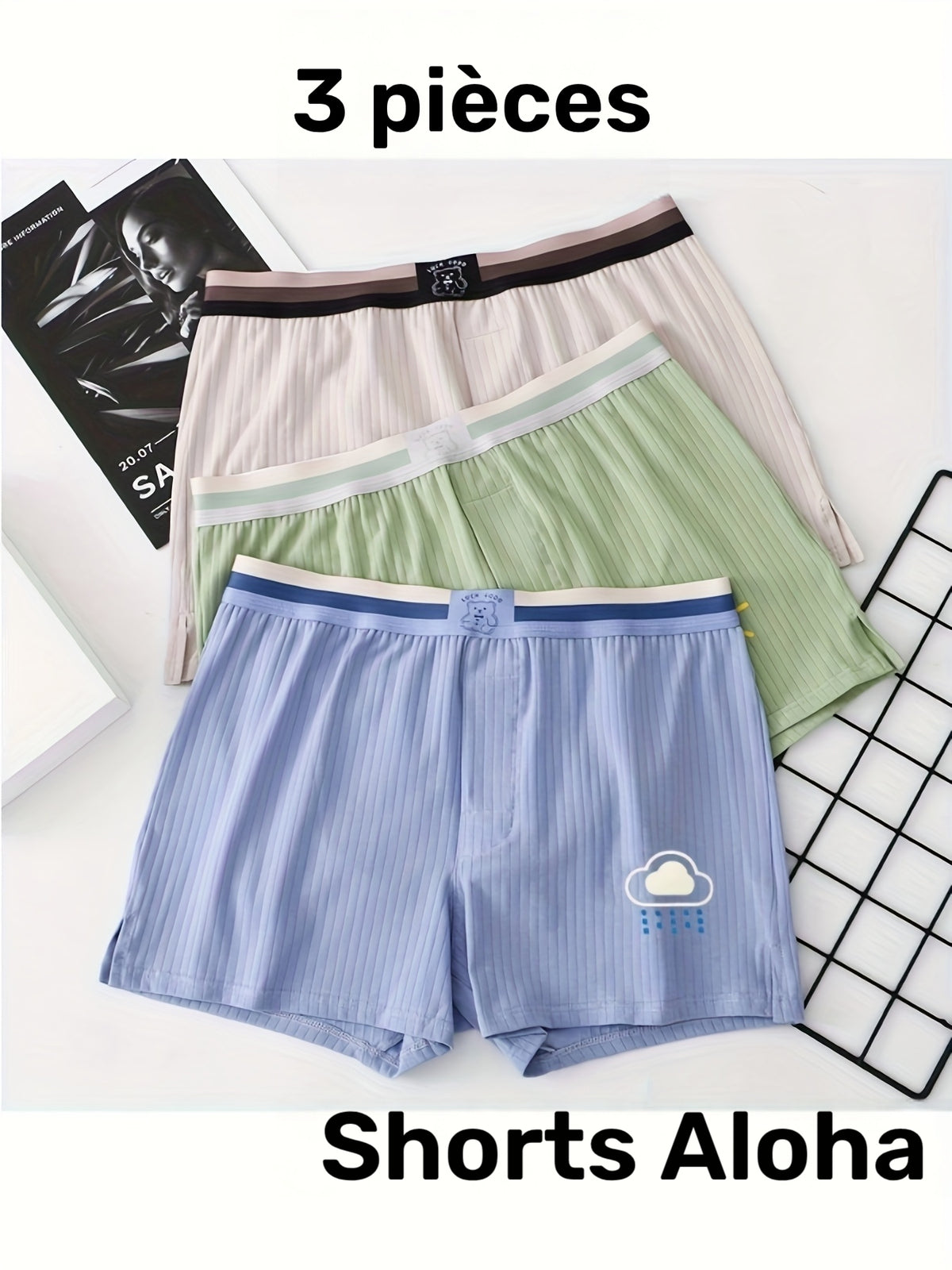 Boxer long large coton homme — lot de 3, imprimé