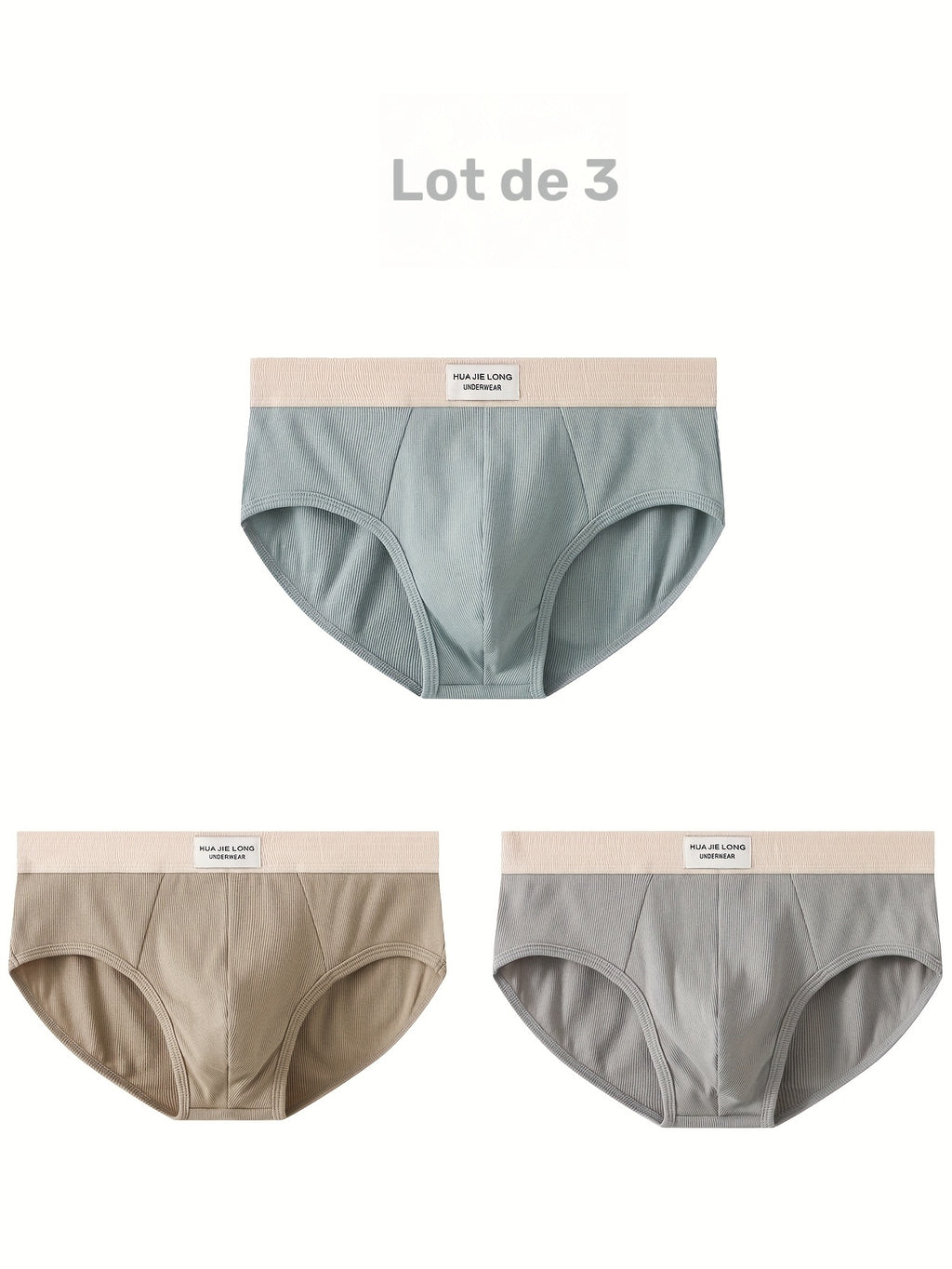 Slip coton homme — lot de 3, uni, assortiment S, du S au XXL