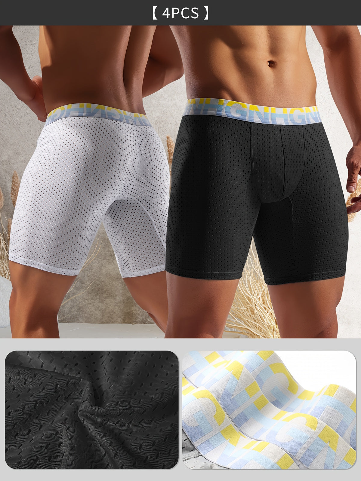 Boxer long de sport microfibre homme — lot de 4, uni