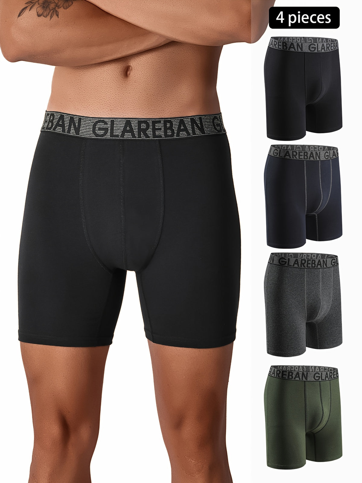 Boxer long coton homme — lot de 4, uni, assortiment S