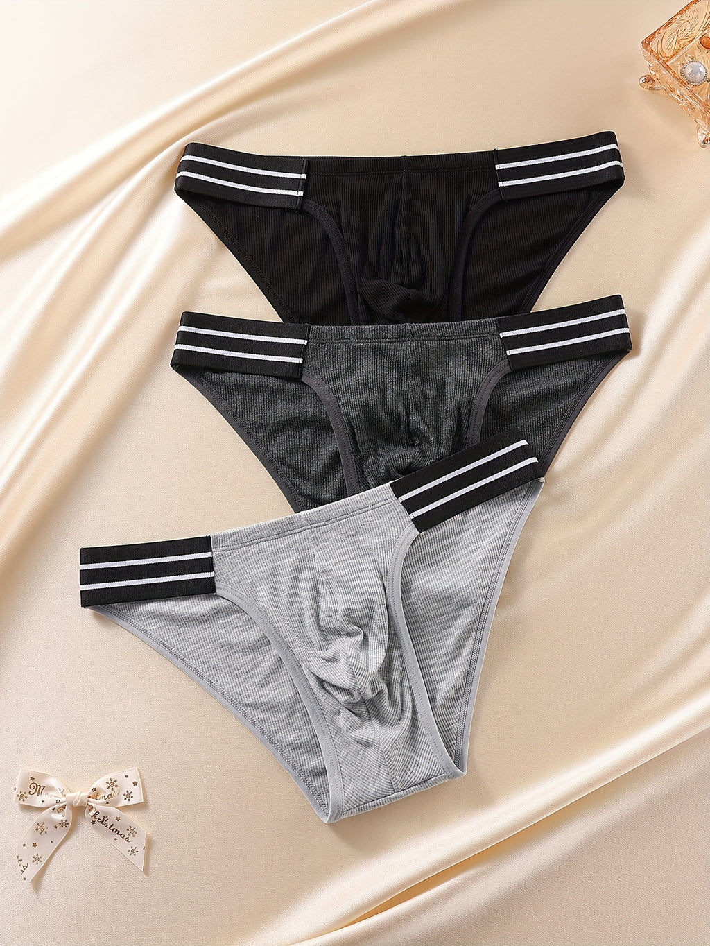 Slip sans couture respirant bambou homme — lot de 3, noir + gris foncé + noir et gris