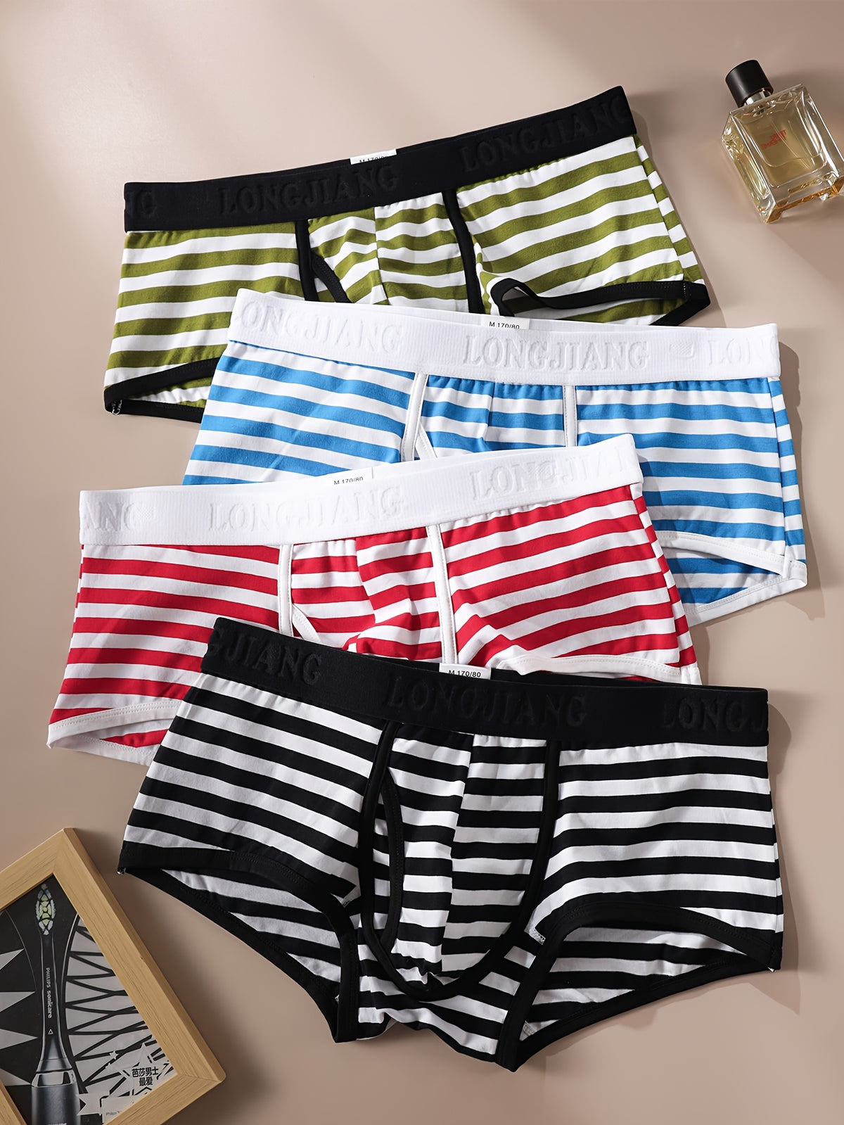 Boxer de sport respirant coton homme — lot de 4, rayé, assortiment A