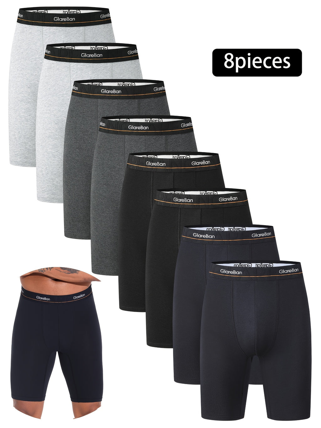 Boxer long coton homme — lot de 8, uni
