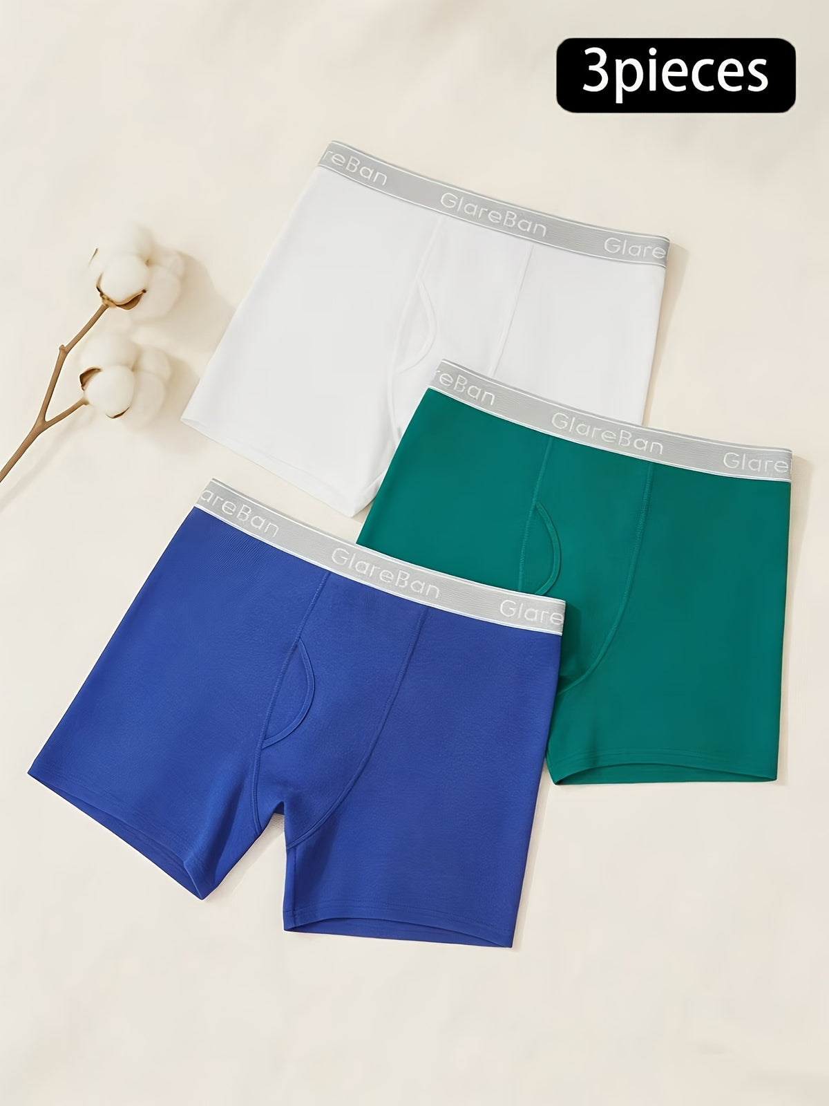 Boxer long coton homme — lot de 3, uni, assortiment S