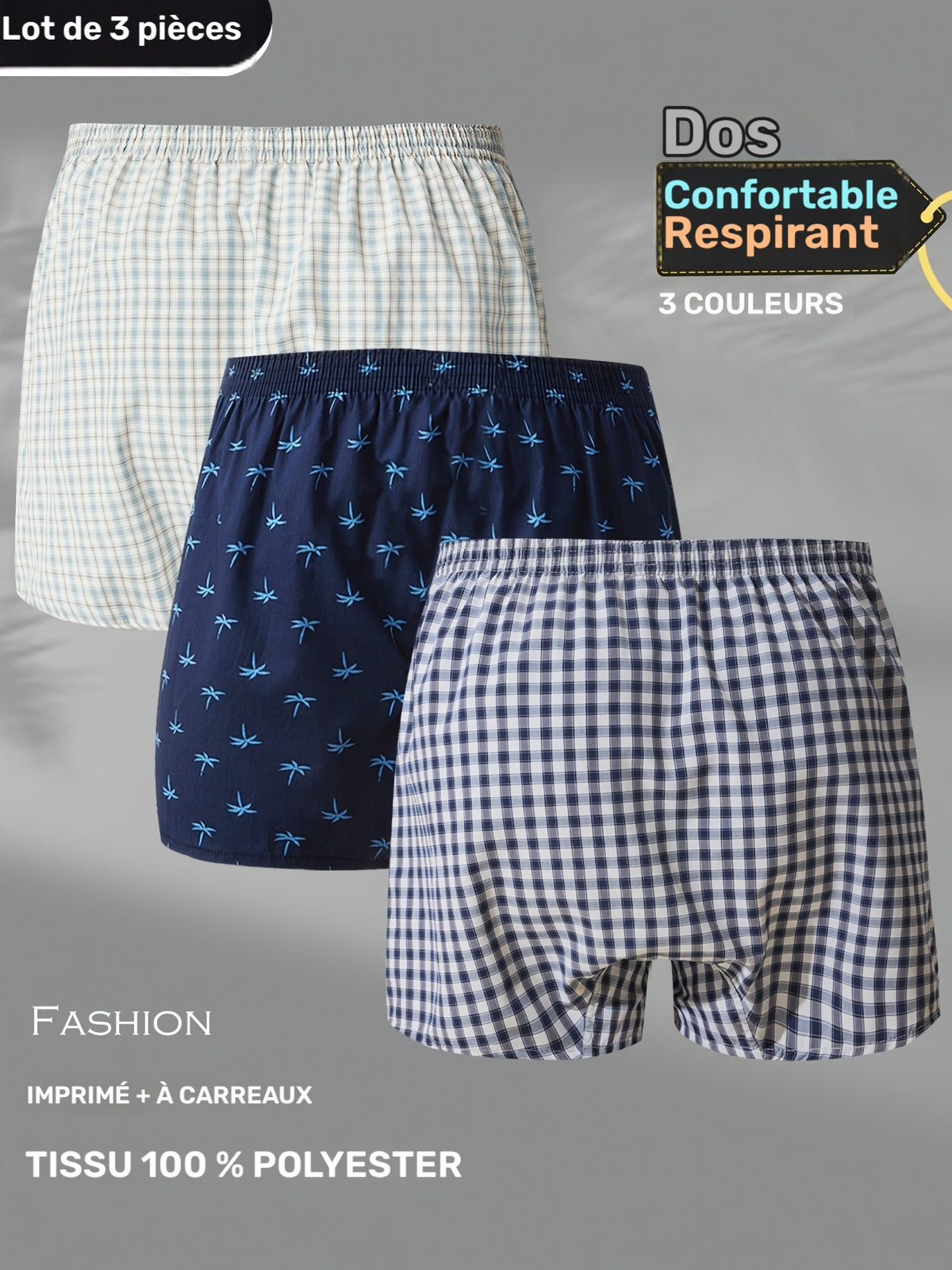 Boxer respirant d'intérieur microfibre homme — lot de 3