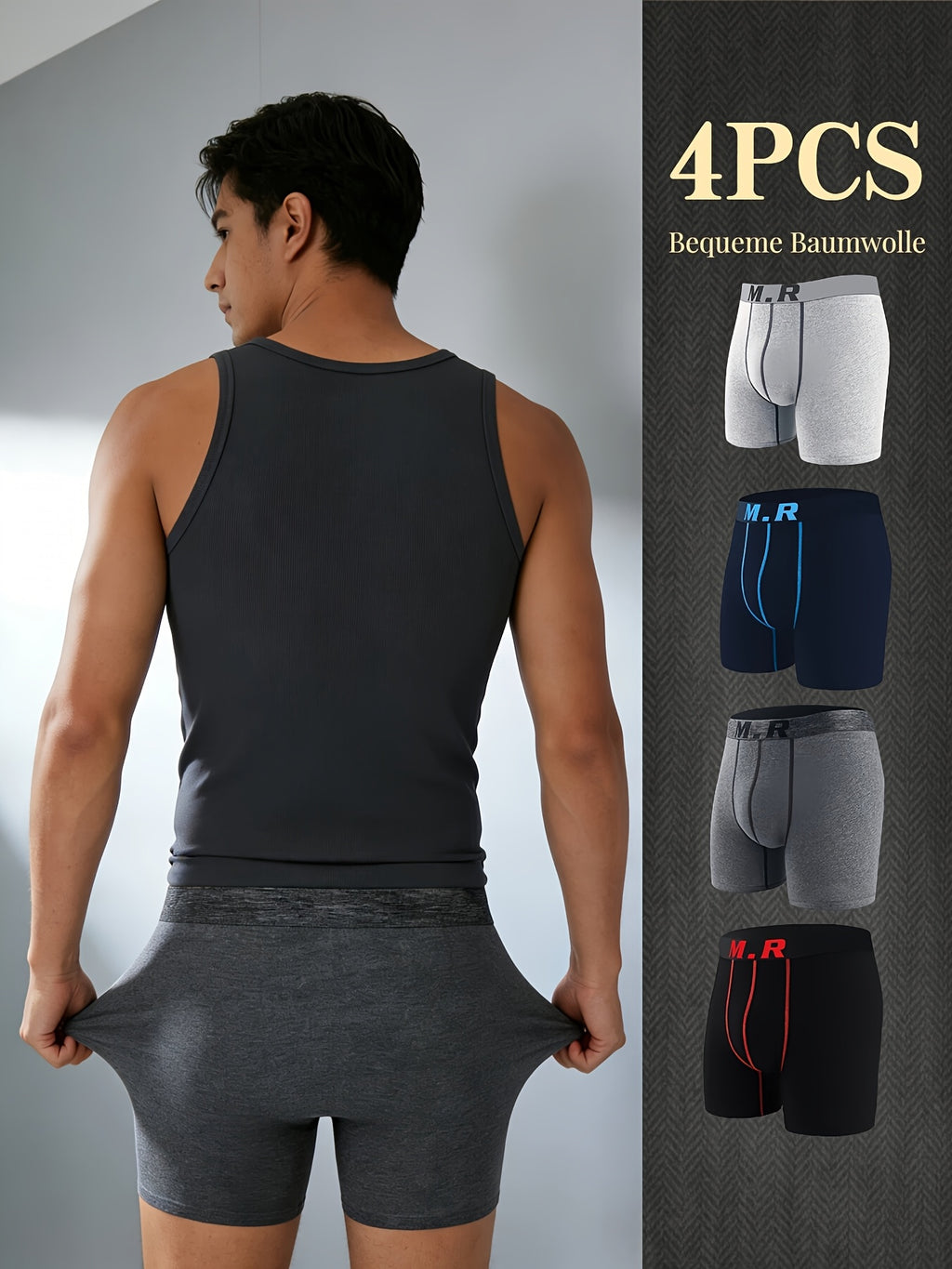 Boxer de sport respirant coton homme — lot de 4, uni, assortiment S, du M au 3XL