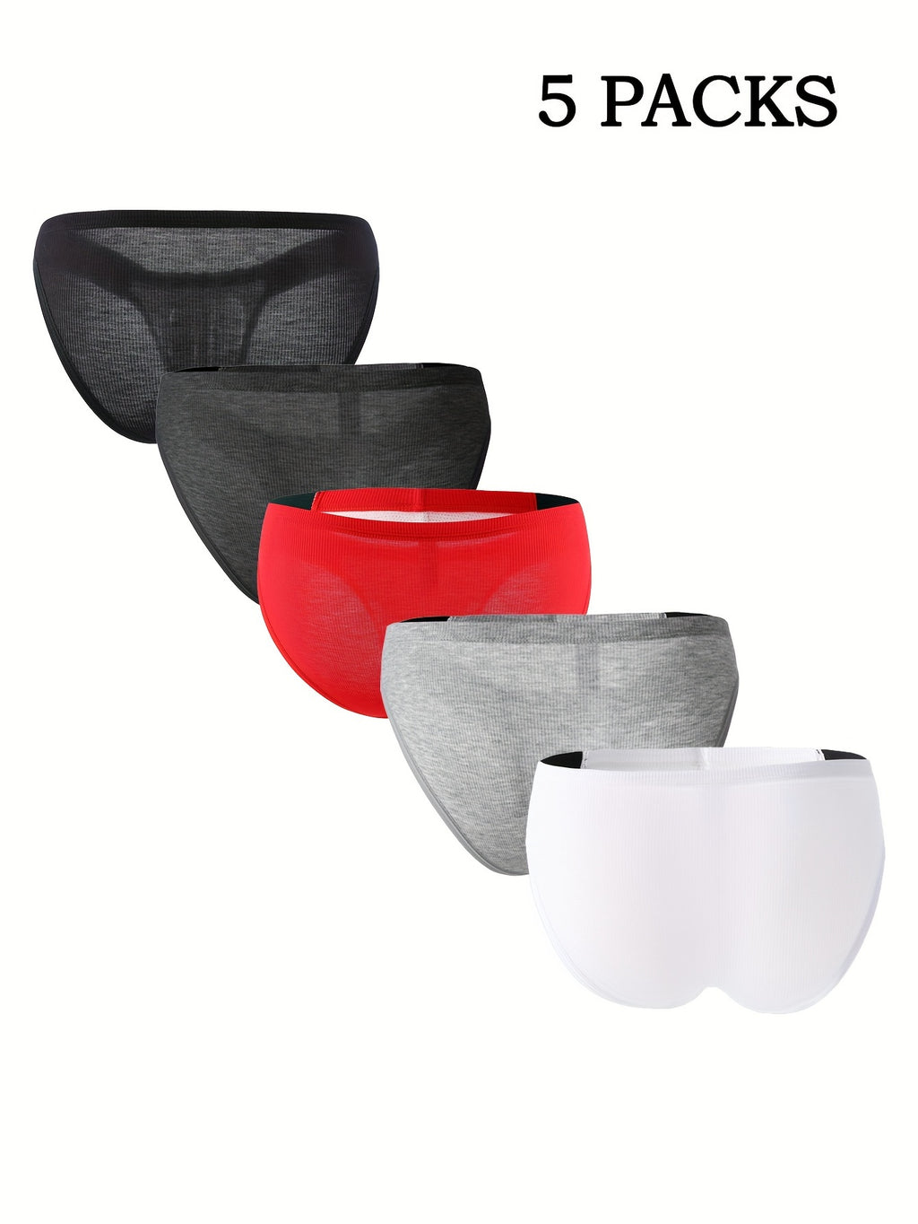 Slip sans couture respirant bambou homme — lot de 5, noir + blanc + gris foncé + rouge + gris charbon
