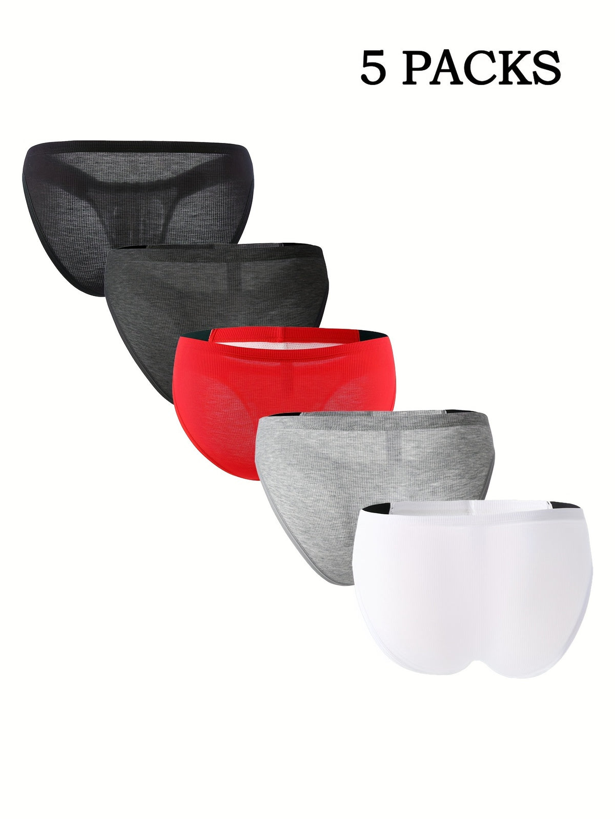 Slip sans couture respirant bambou homme — lot de 5, noir + blanc + gris foncé + rouge + gris charbon