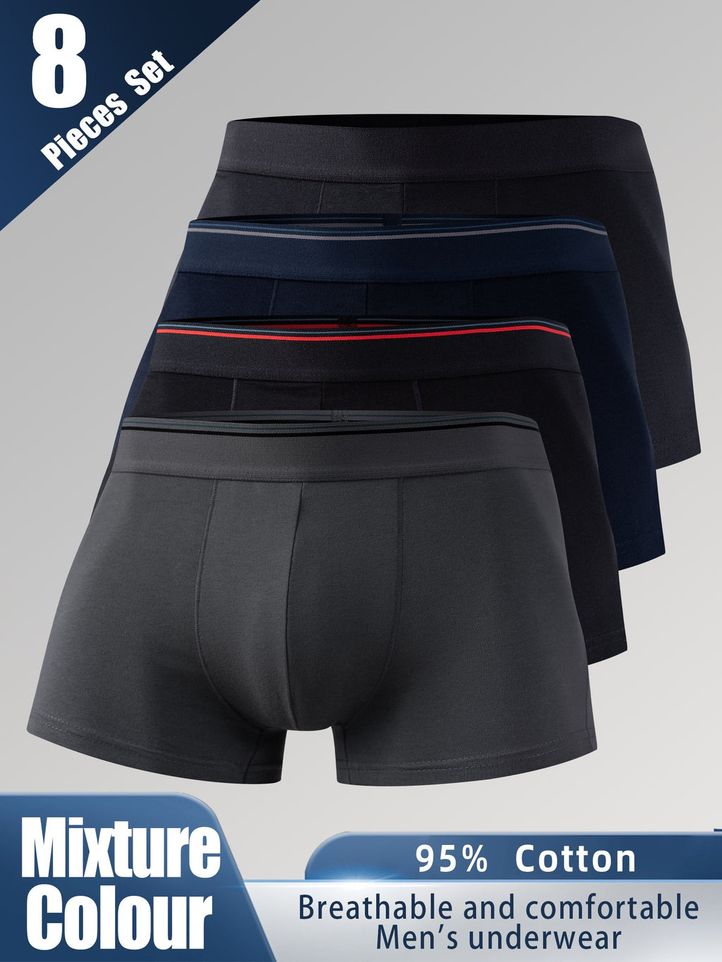 Boxer respirant à poche de maintien coton homme — lot de 8, uni