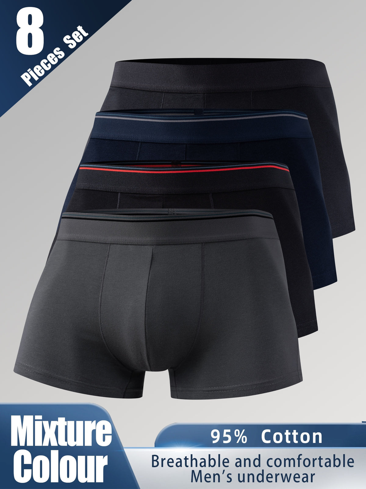 Boxer respirant à poche de maintien coton homme — lot de 8, uni
