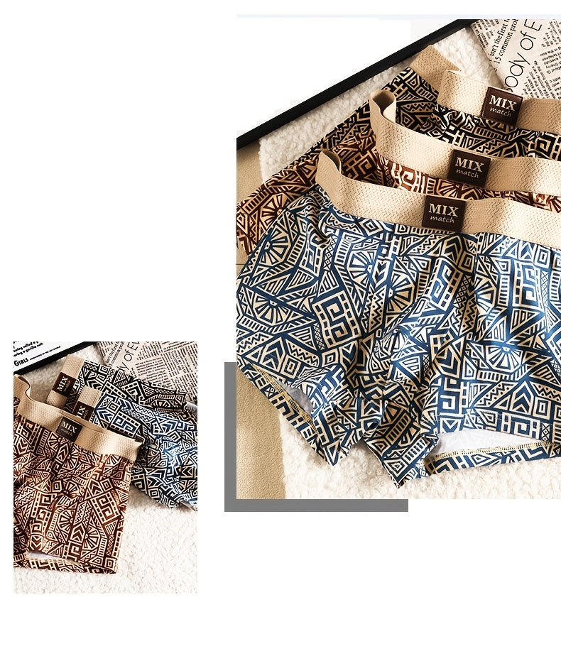 Boxer large respirant coton homme — lot de 5, géométrique