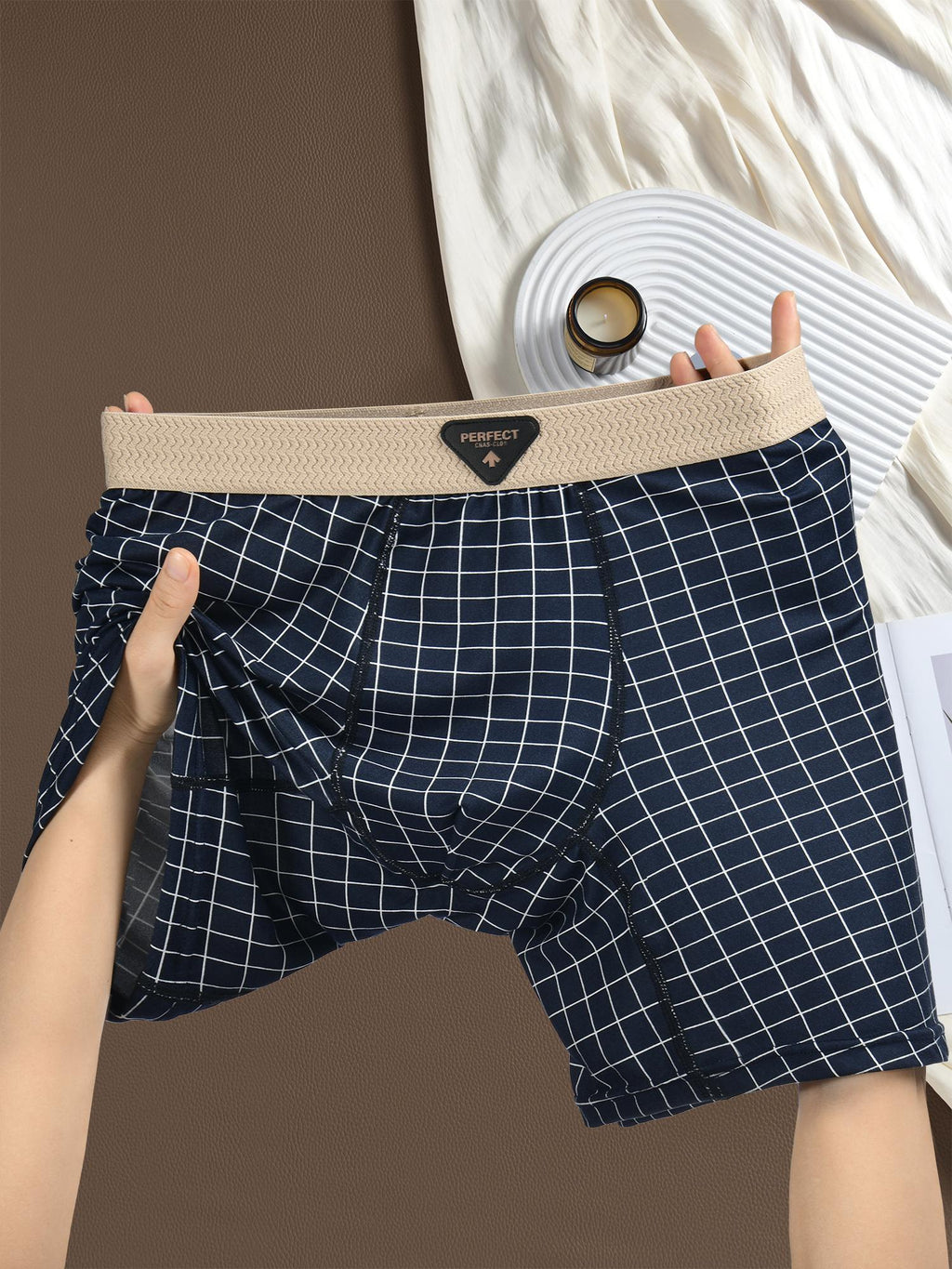 Boxer long respirant microfibre homme — lot de 4, à carreaux