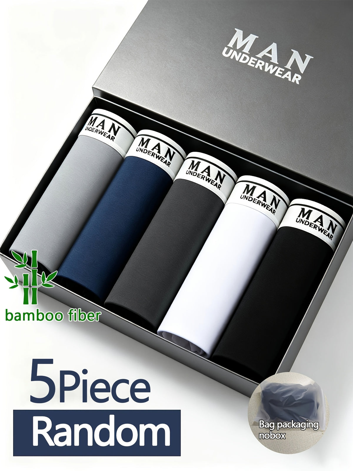 Boxer respirant bambou homme — lot de 5, uni, du S au XXL