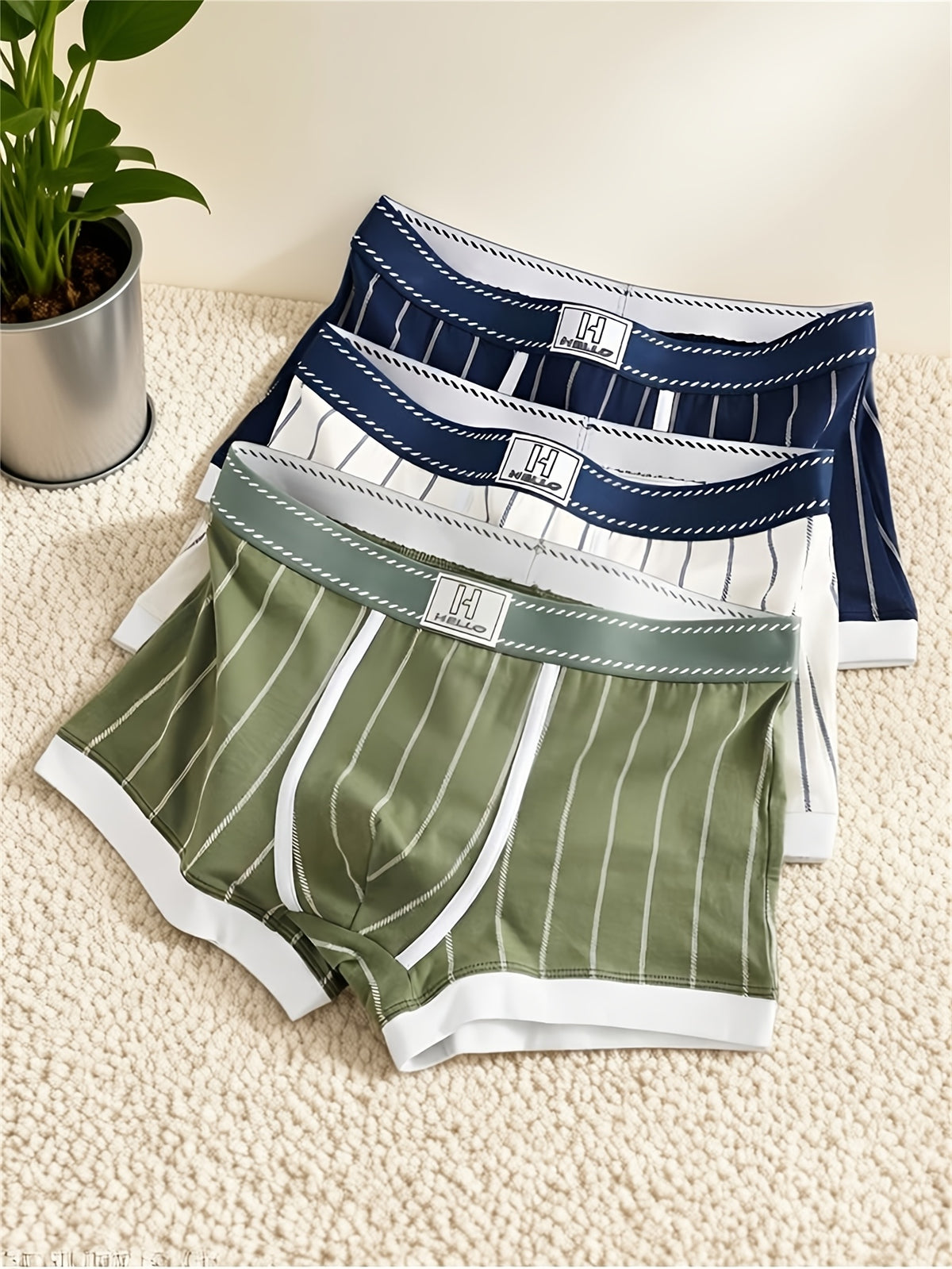 Boxer de sport respirant coton homme — lot de 3, rayé