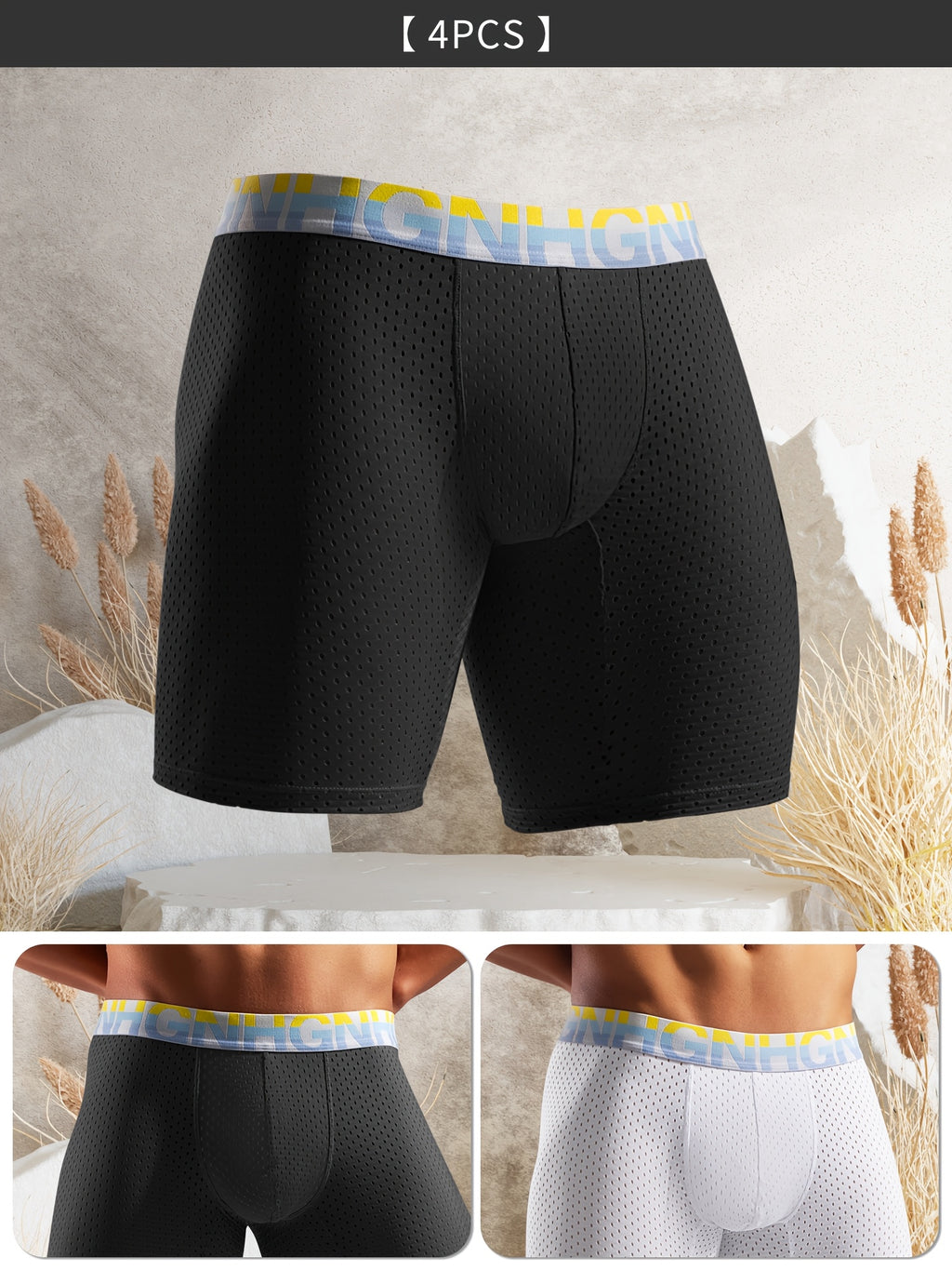 Boxer long de sport microfibre homme — lot de 4, uni