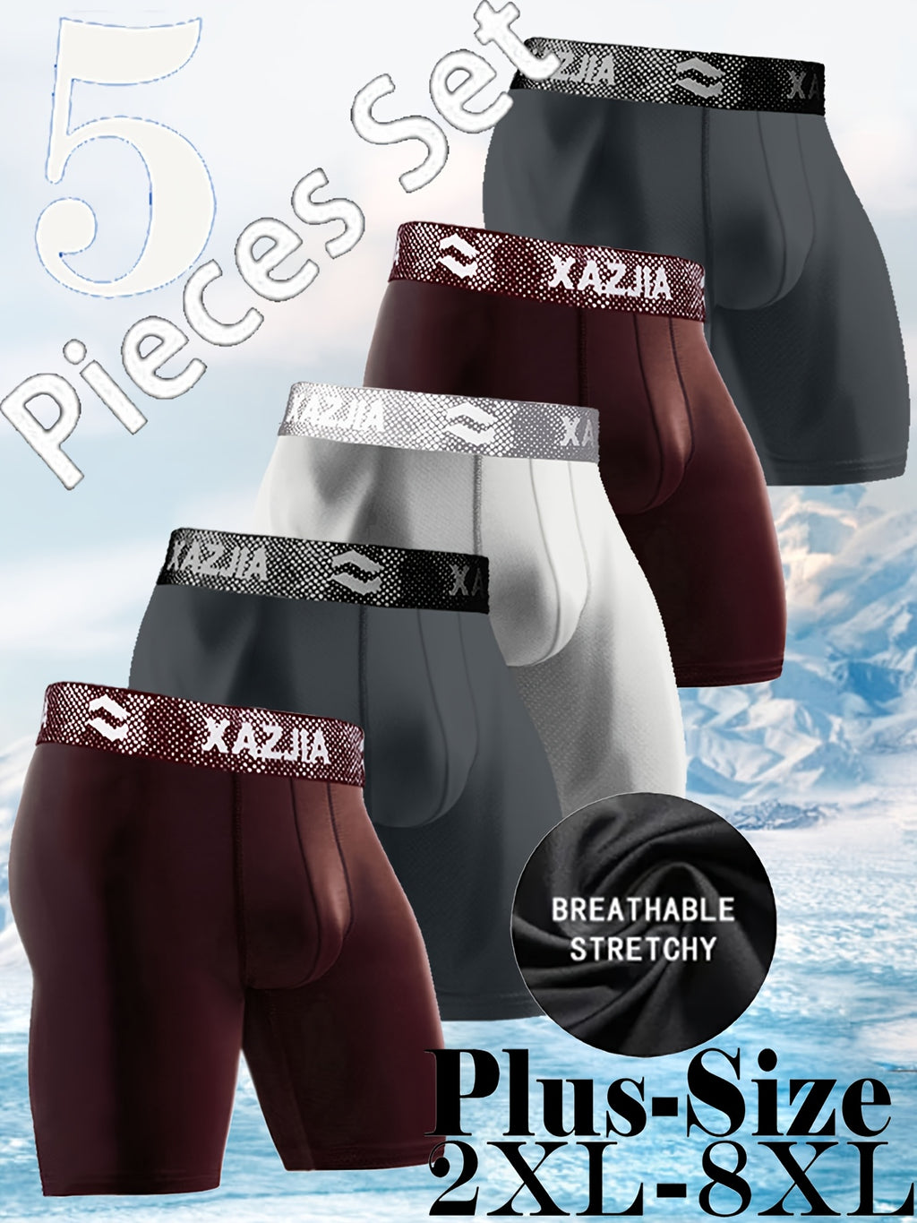 Boxer grande taille de sport microfibre homme — lot de 5, uni, assortiment A