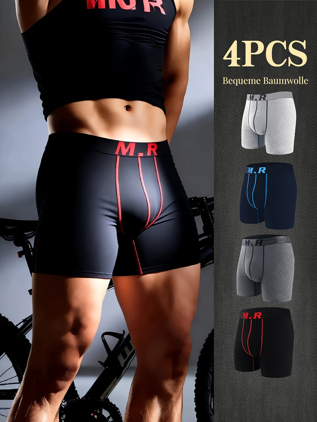 Boxer de sport respirant coton homme — lot de 4, uni, assortiment S, du M au 3XL