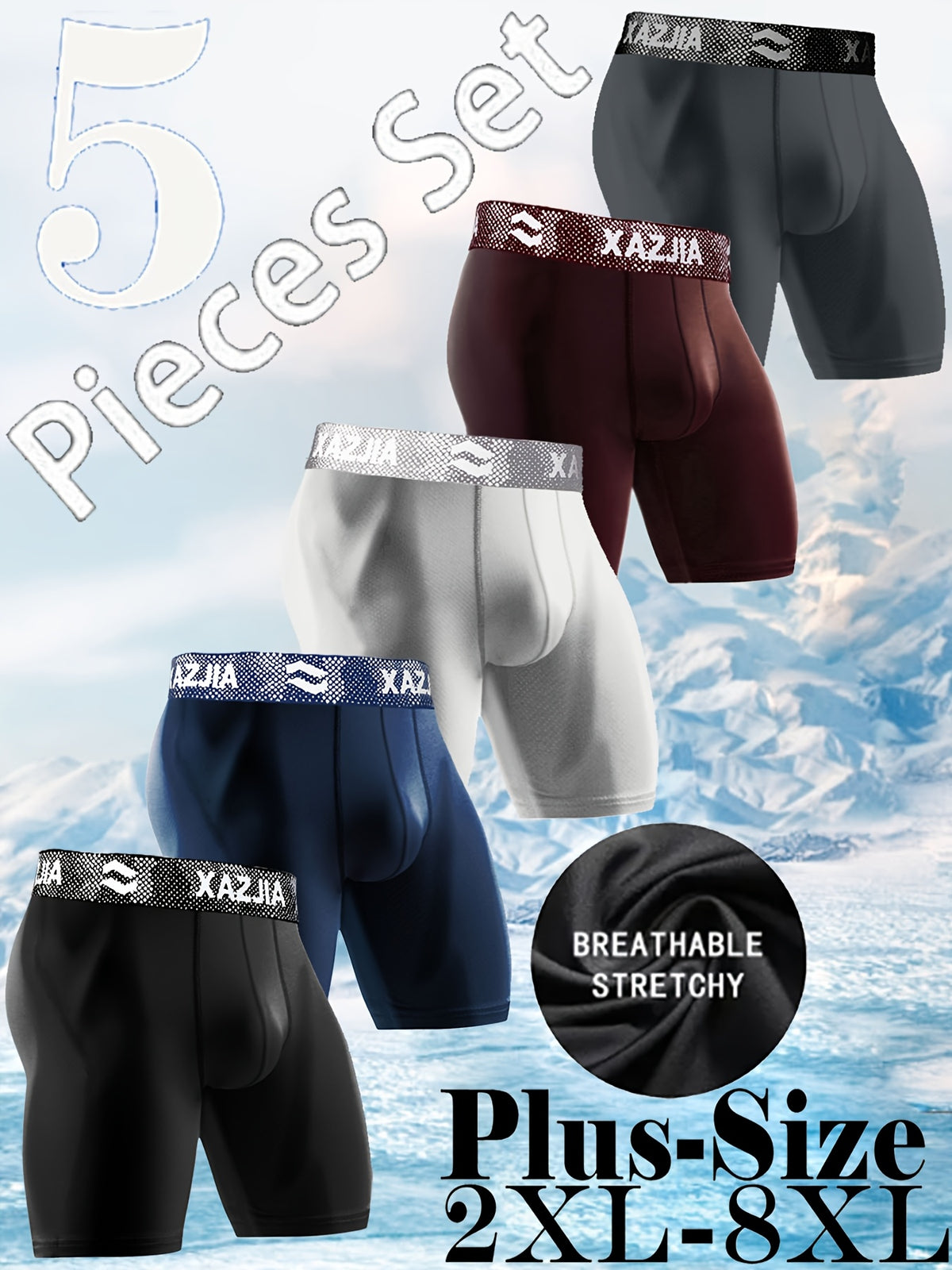Boxer grande taille de sport microfibre homme — lot de 5, uni, assortiment A