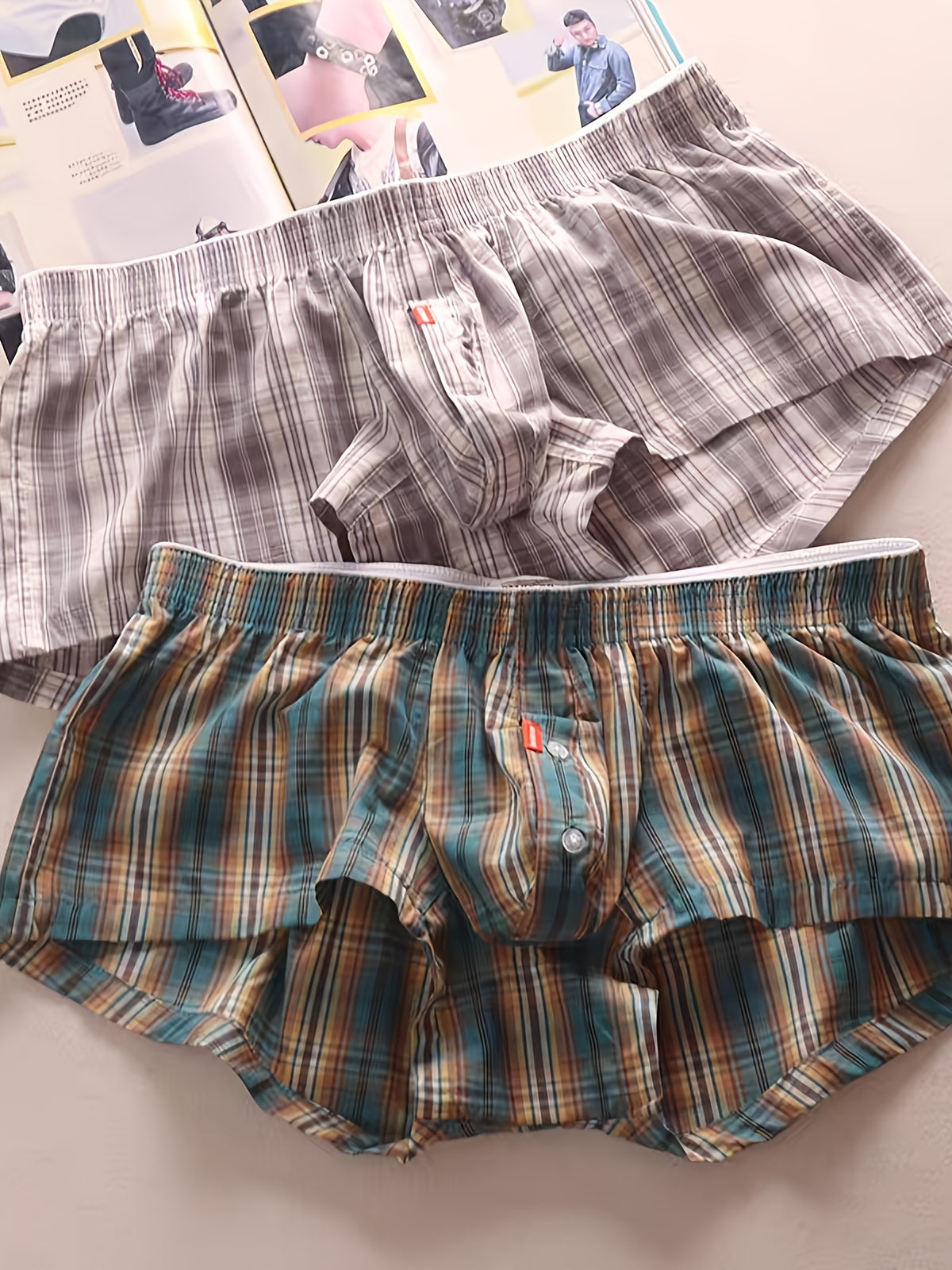 Boxer large de sport coton homme — lot de 2, à carreaux