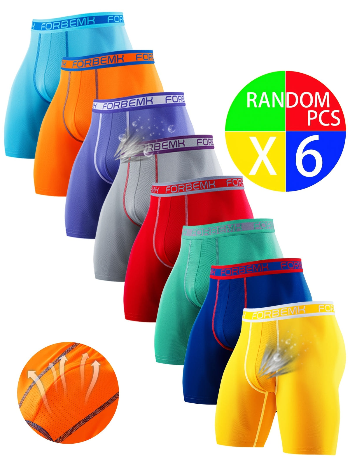 Boxer long de sport microfibre homme — lot de 6, uni