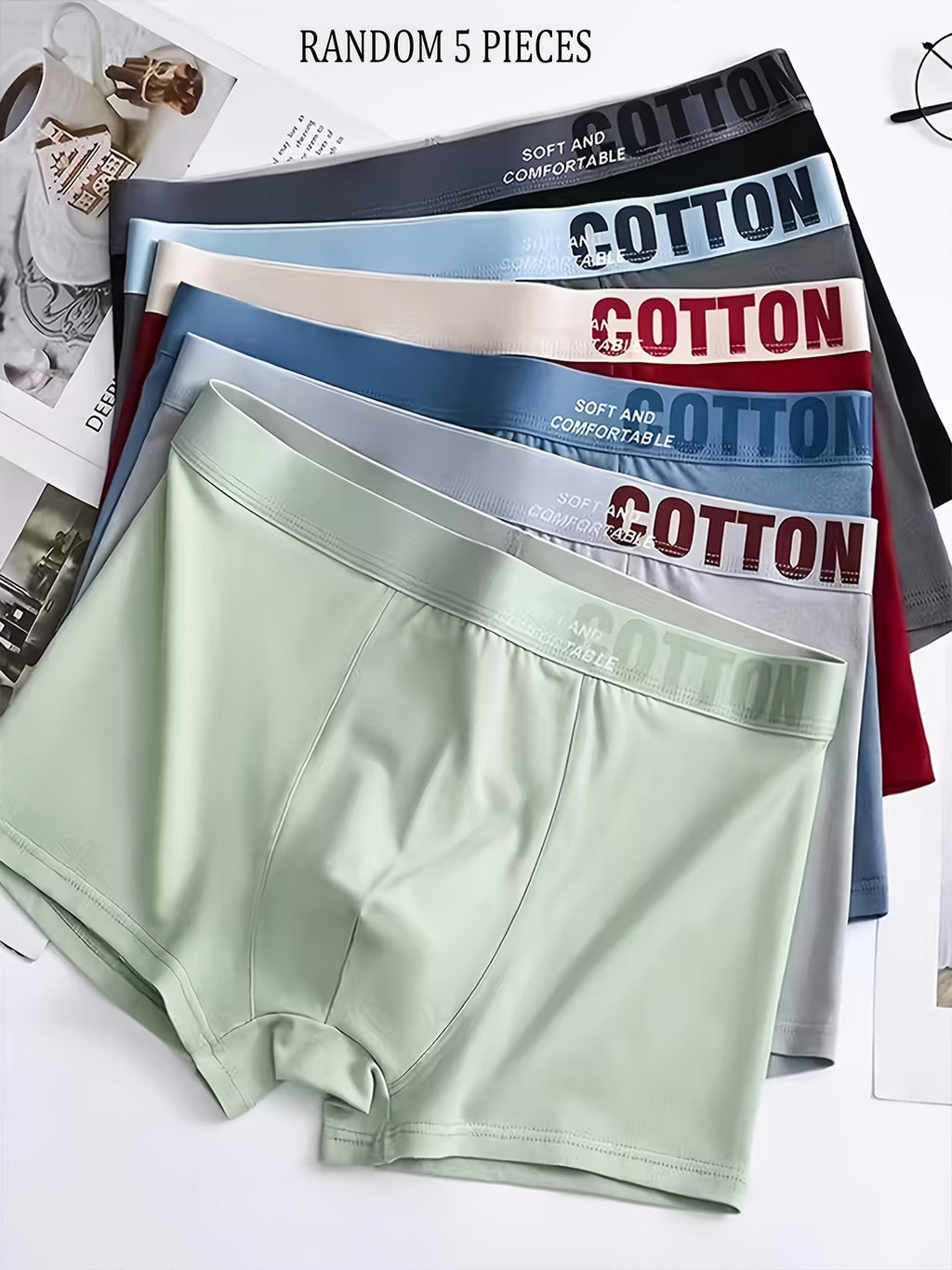 Boxer respirant coton homme — lot de 5, imprimé