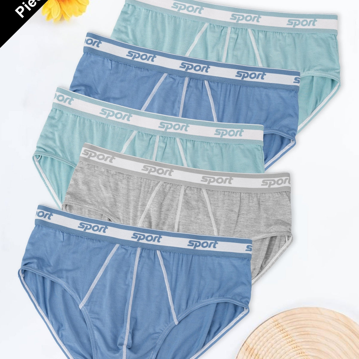 2 bleu clair, 2 vert clair, 1 gris clair