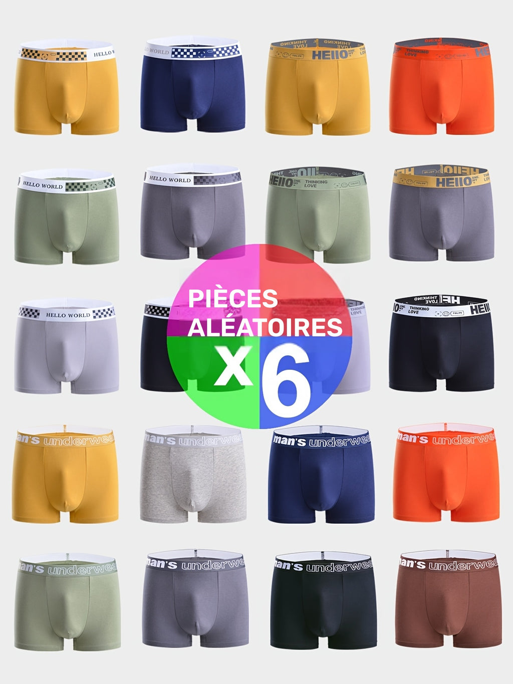 Boxer de sport respirant coton homme — lot de 6, uni, du XS au XL
