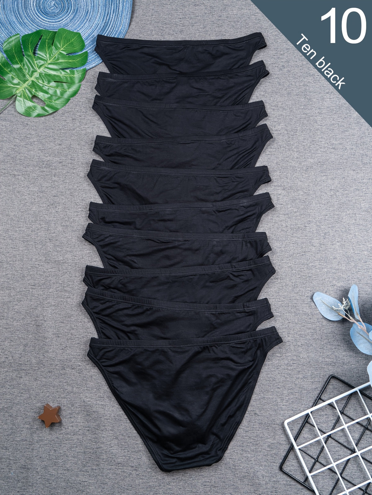 Slip respirant bambou homme — lot de 10, noir