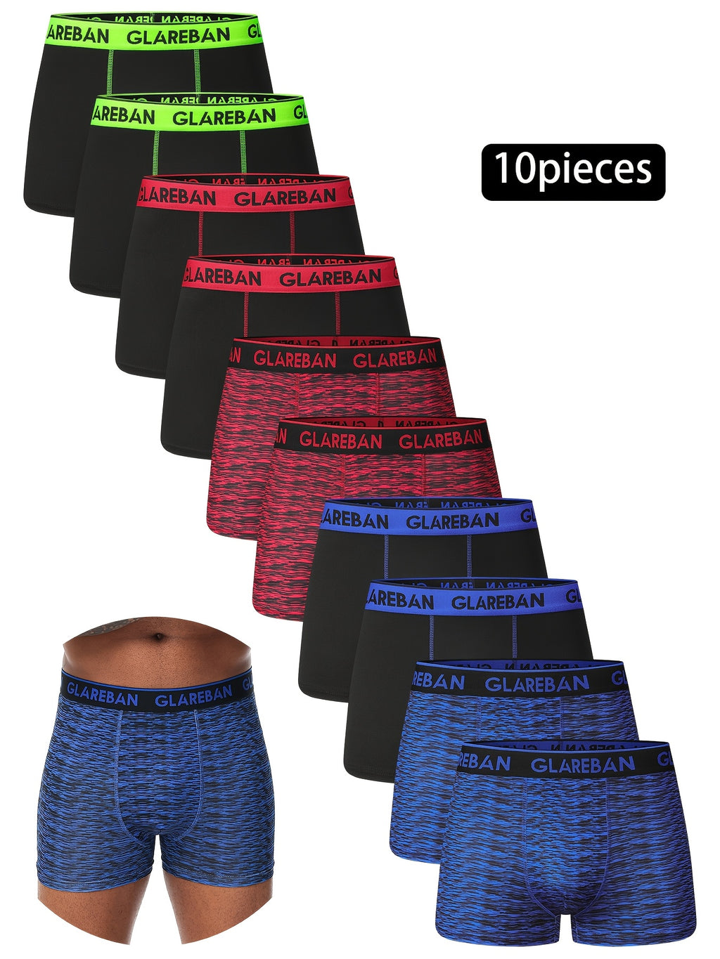 Boxer microfibre homme — lot de 10, imprimé, assortiment S