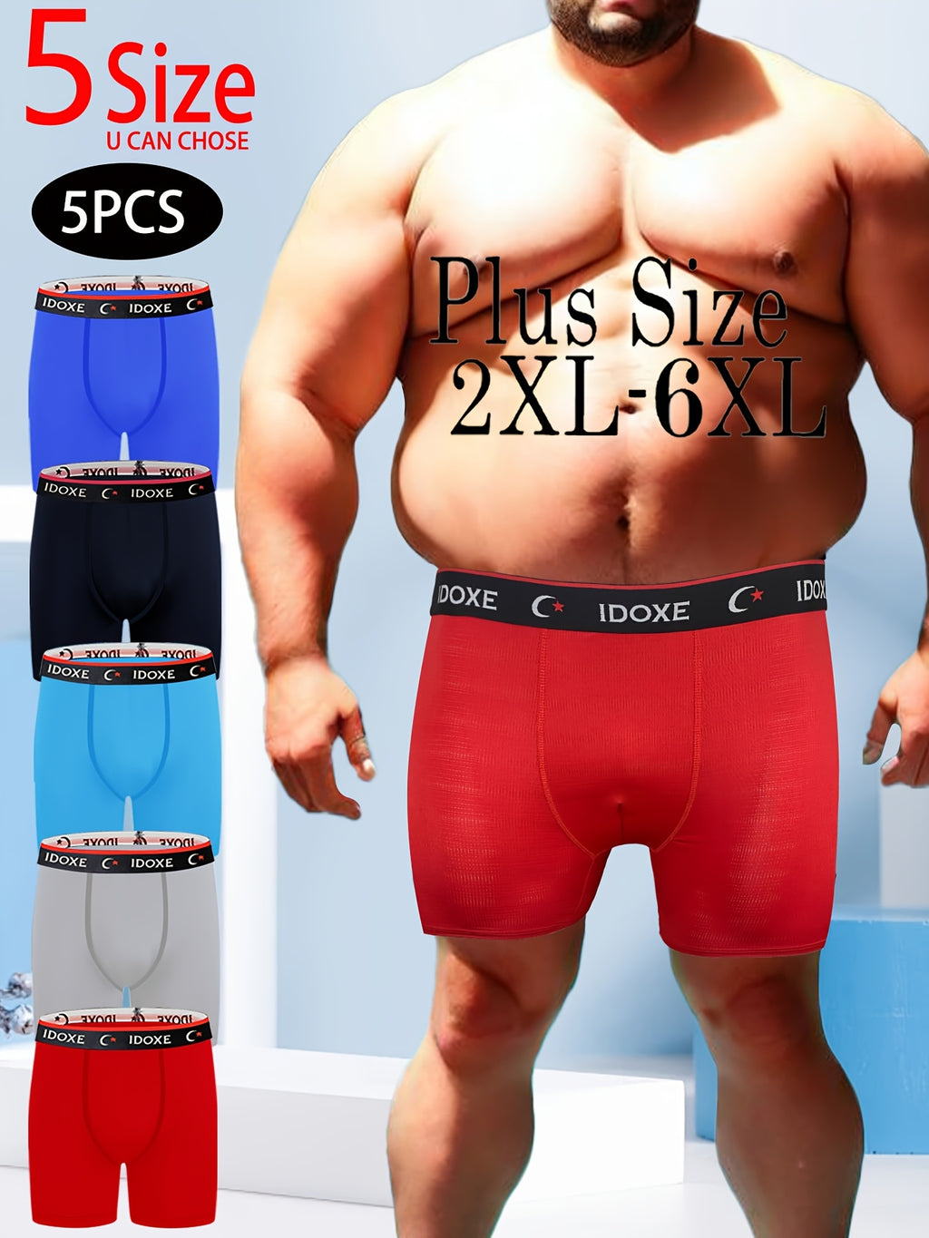 Boxer grande taille de sport microfibre homme — lot de 5, uni, assortiment E