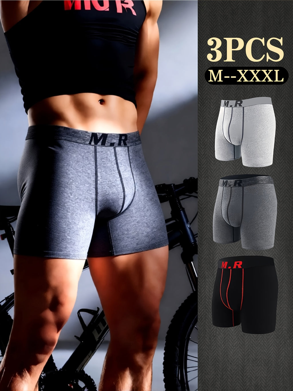 Boxer de sport respirant coton homme — lot de 3, uni, assortiment S