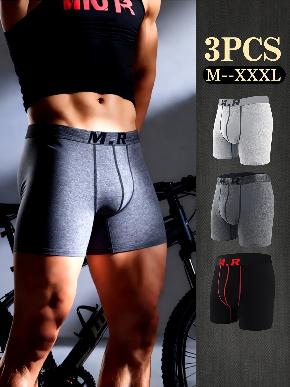 Boxer de sport respirant coton homme — lot de 3, uni, assortiment S