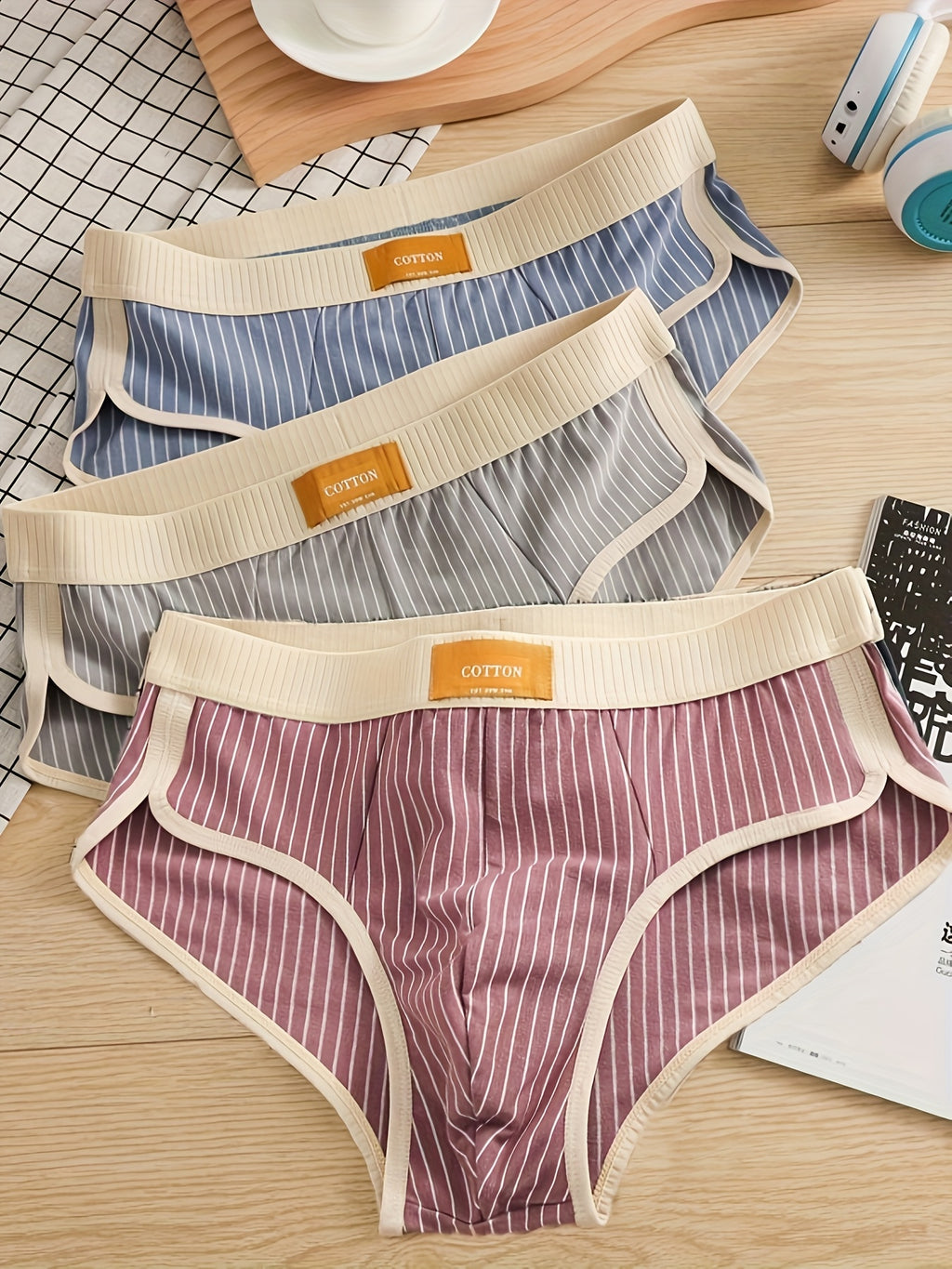 Slip grande taille de sport coton homme — lot de 6, rayé