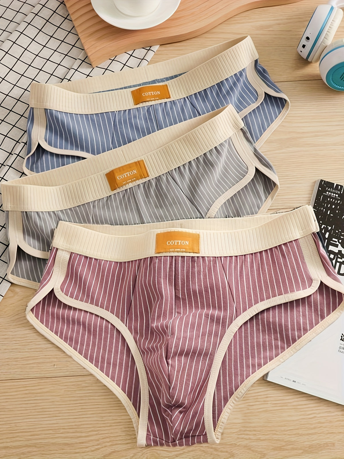 Slip grande taille de sport coton homme — lot de 6, rayé