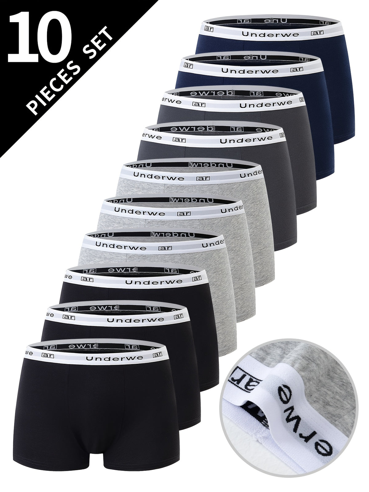 Boxer de sport respirant coton homme — lot de 10, uni, du XS au 3XL