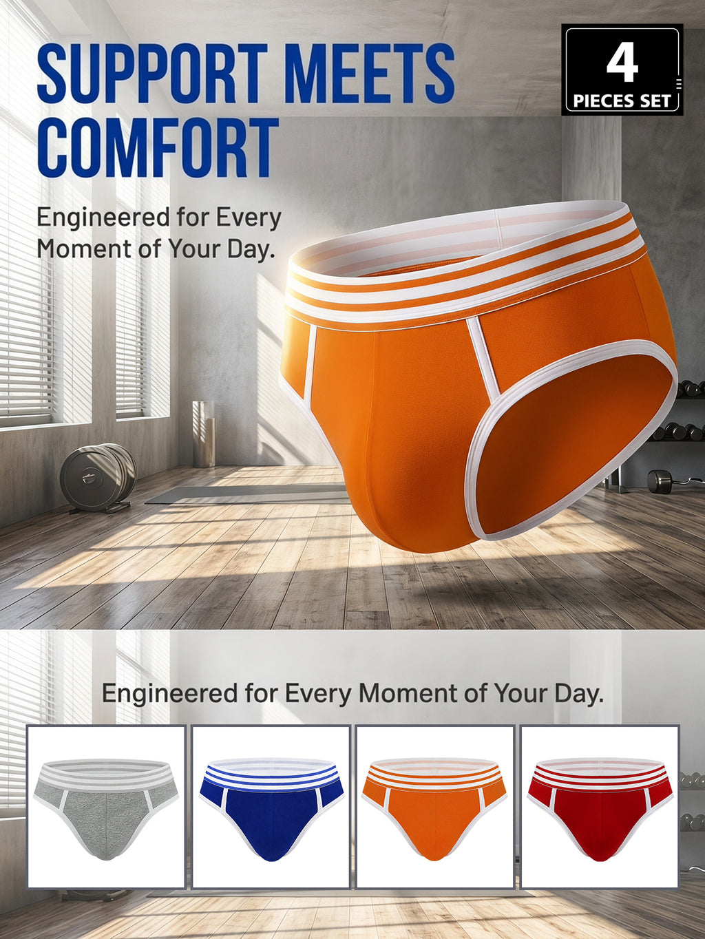 Slip de sport coton homme — lot de 4, uni, assortiment S