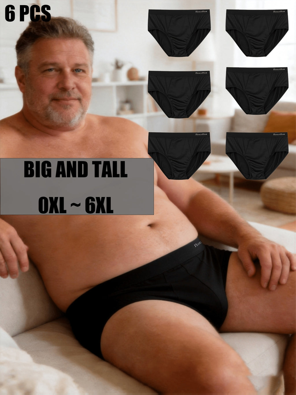 Slip grande taille d'intérieur microfibre homme — lot de 6, uni