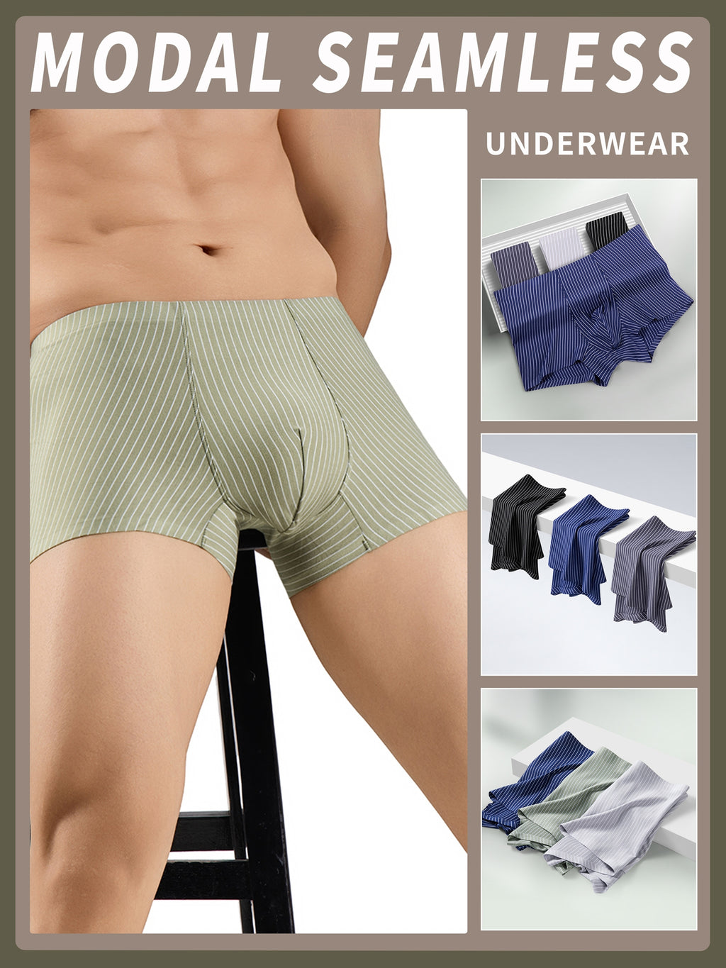 Boxer sans couture séchage rapide modal homme — lot de 3, rayé