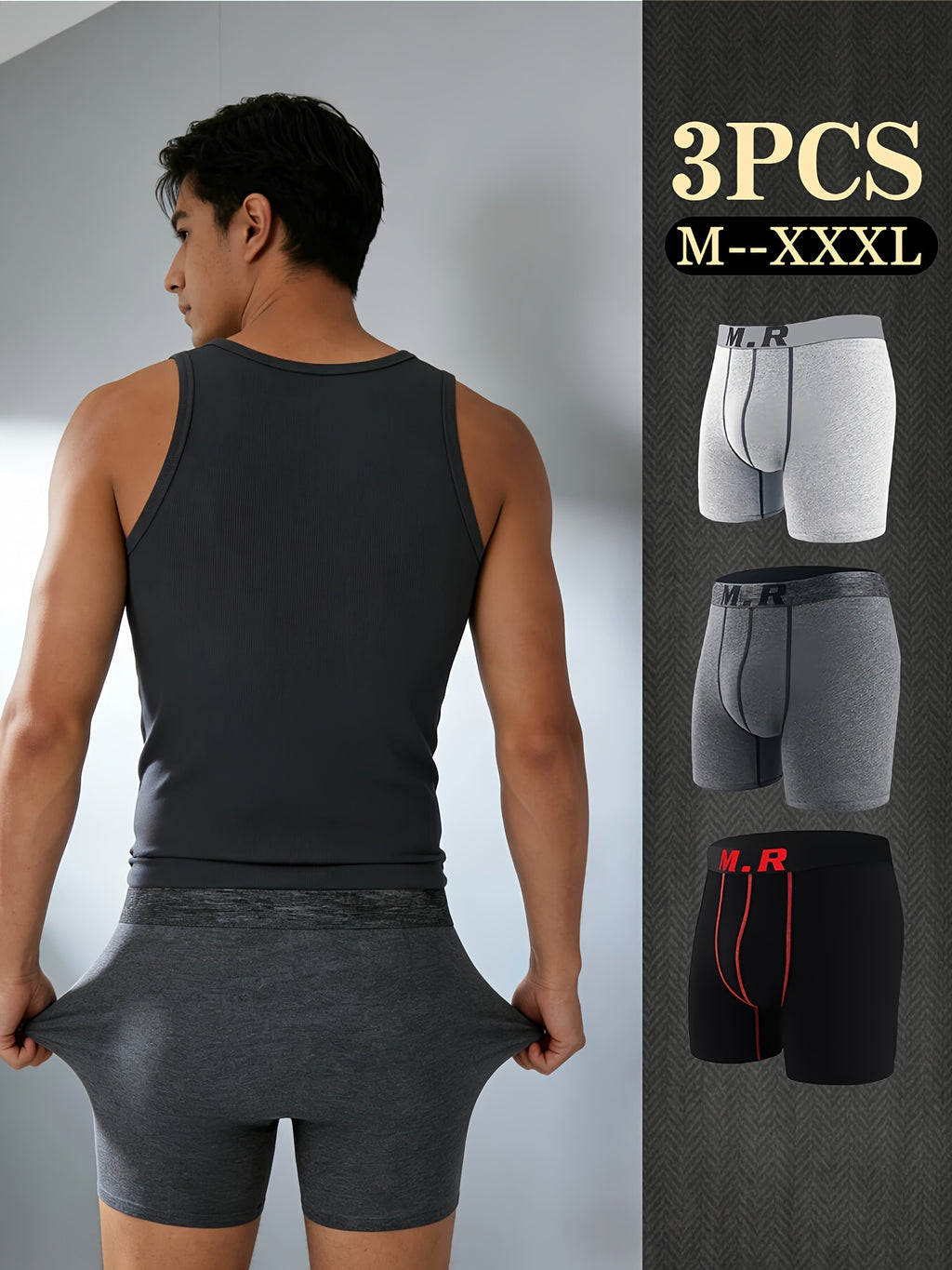 Boxer de sport respirant coton homme — lot de 3, uni, assortiment S